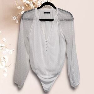 Abercrombie & Fitch White Swiss Dot Long Sleeve Bodysuit, Women’s S